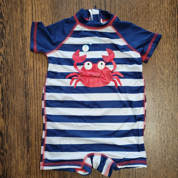 Wippette Blue Stripe Crab One Piece Rashguard Swimsuit Size Boy's 9 Months - Picture 1 of 6
